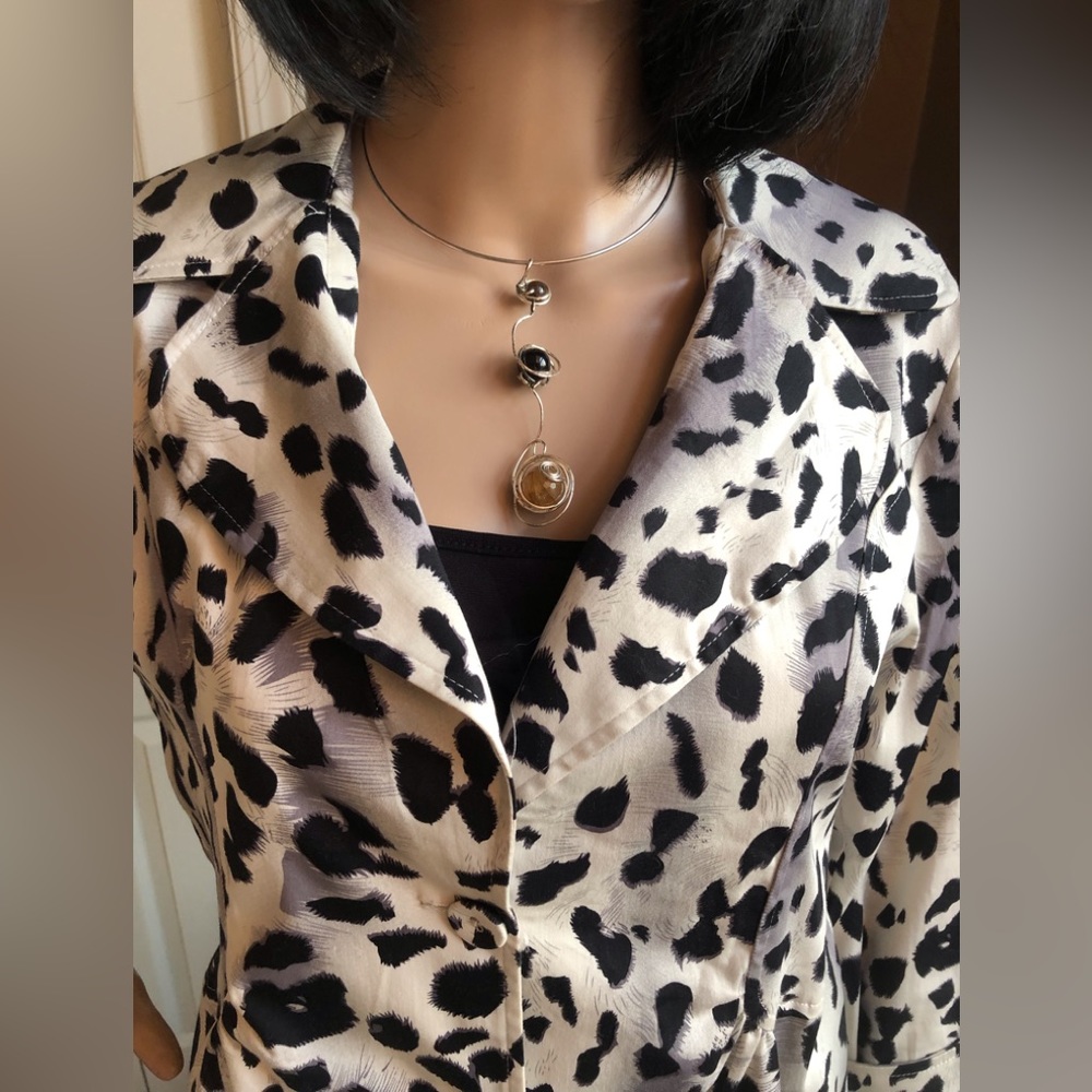 Animal Print Jacket - Black, Creamy White and Gray